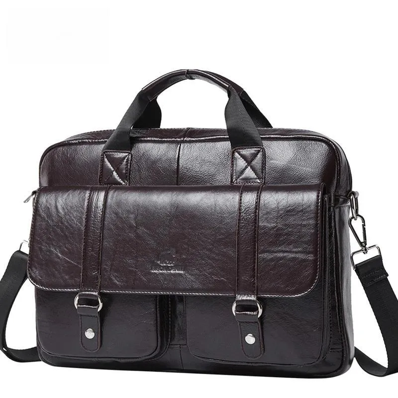 DENIM Genuine Leather Men Bag Large Capacity Handbag 14" Laptop Briefcase
